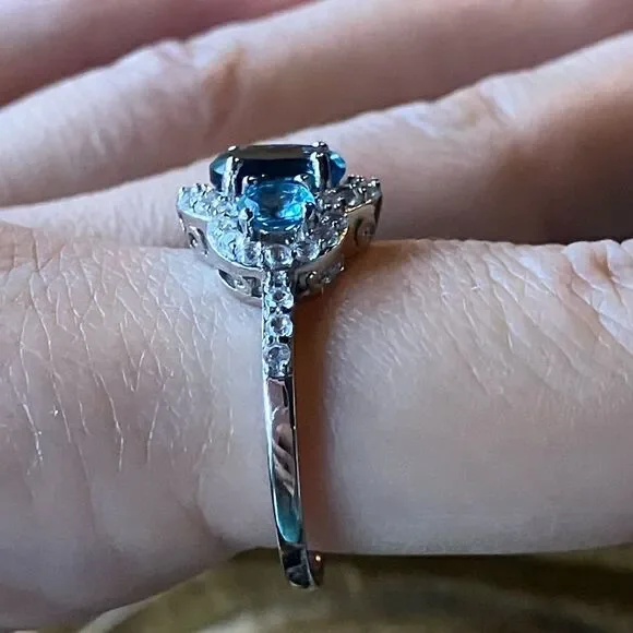 London Blue Topaz White Sapphire Sterling Silver Ring Size 9.75 - Picture 3 of 9